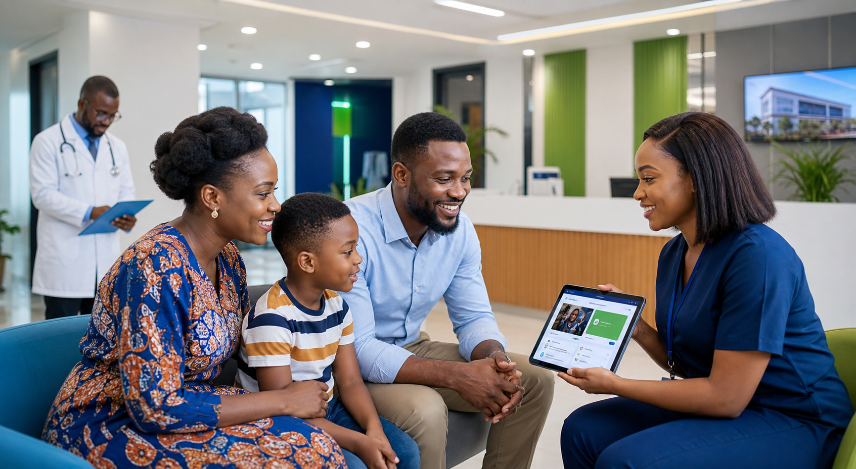 Care coordinator helping a family access healthcare coverage
